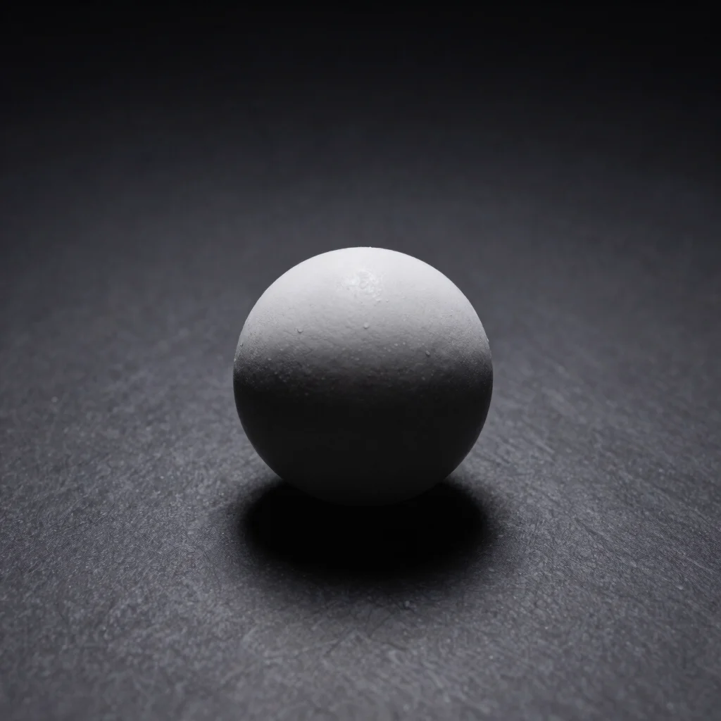 Single, perfectly spherical object on a dark, textured surface, i